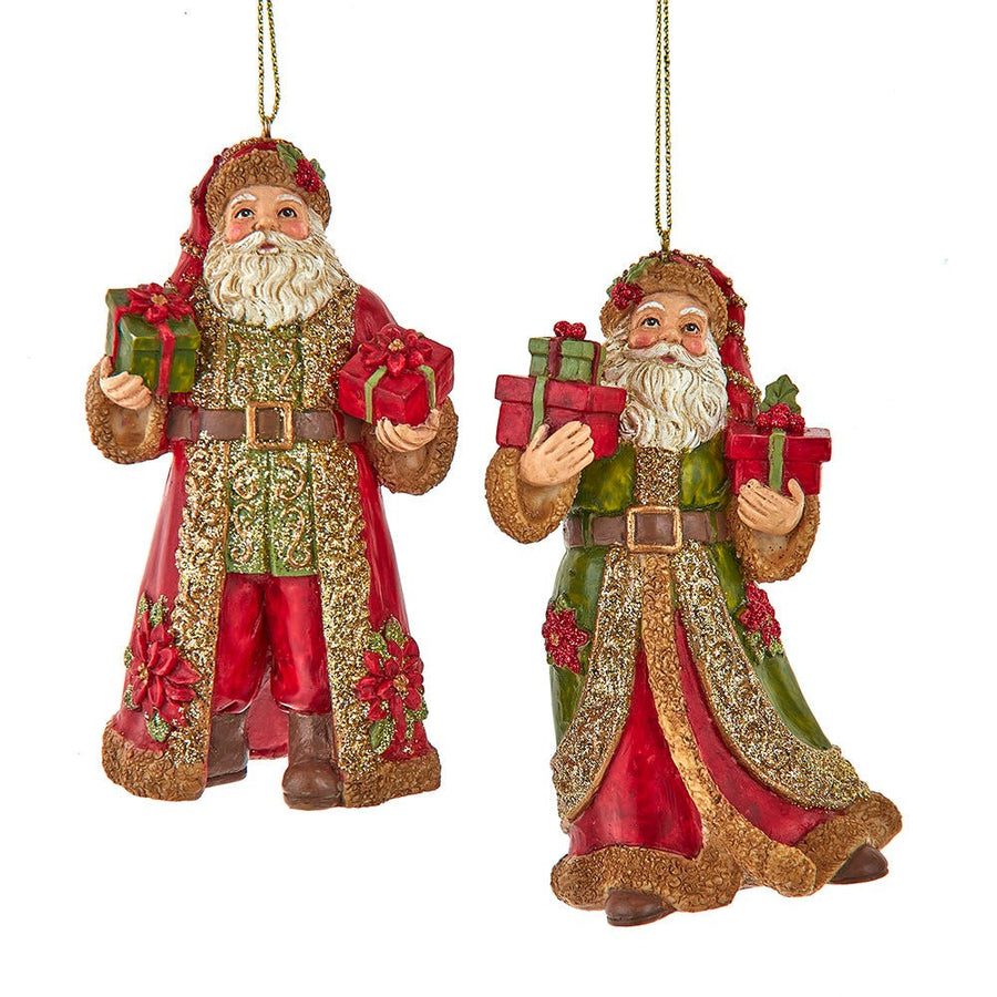 Elegant Red & Olive Green Santa Ornaments