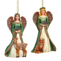 Winter Green Angel With Deer & Fox Ornaments