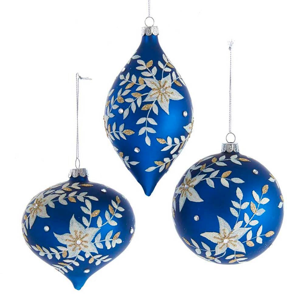 Glass Indigo Blue Ball, Onion and Drop Ornaments