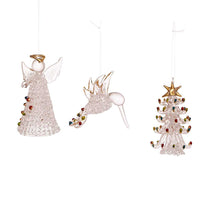 Spun Glass Angel, Tree and Bird Ornaments