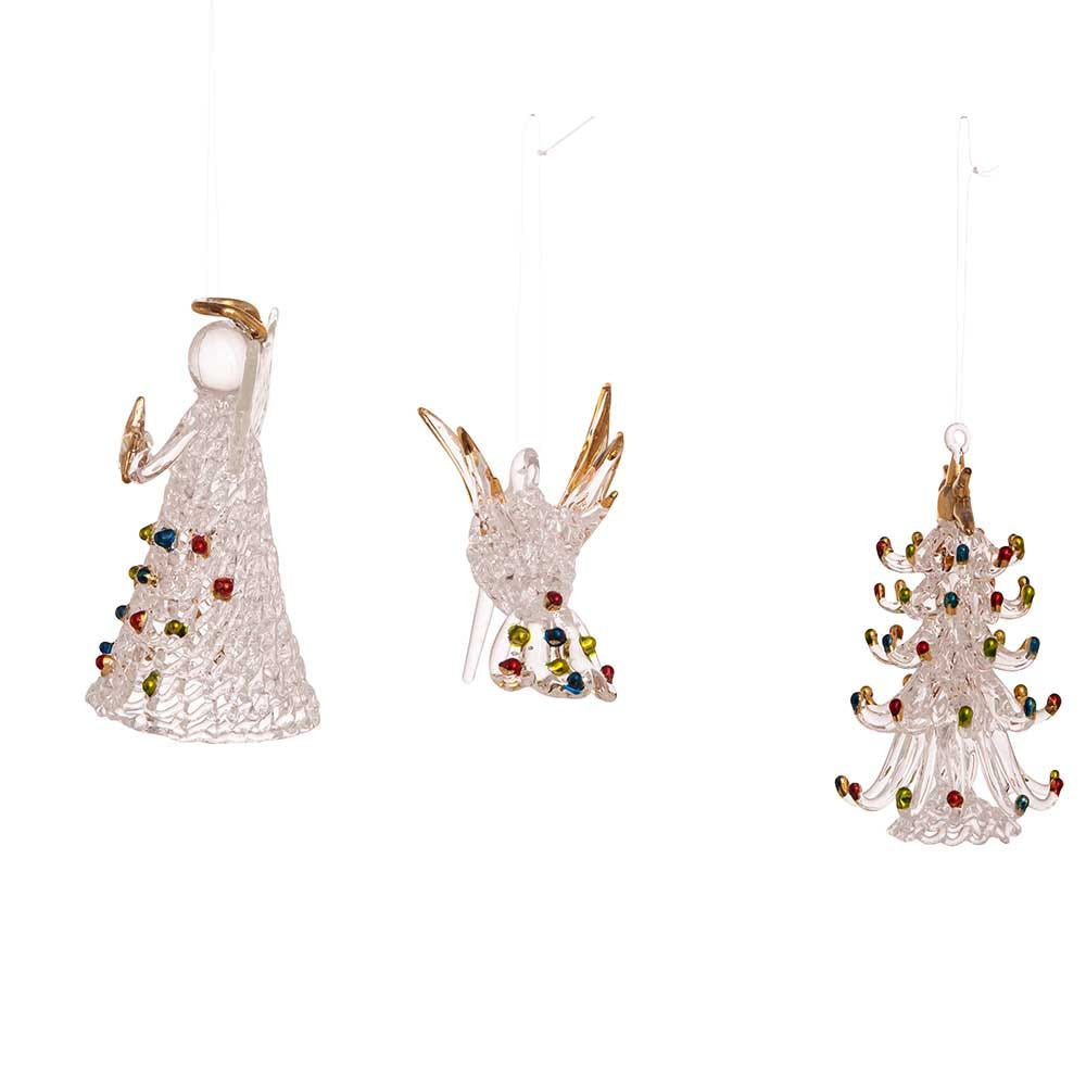 Spun Glass Angel, Tree and Bird Ornaments