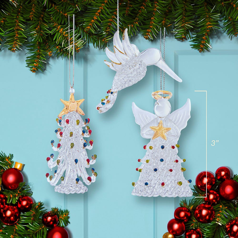 Spun Glass Angel, Tree and Bird Ornaments