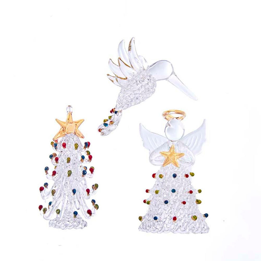 Spun Glass Angel, Tree and Bird Ornaments