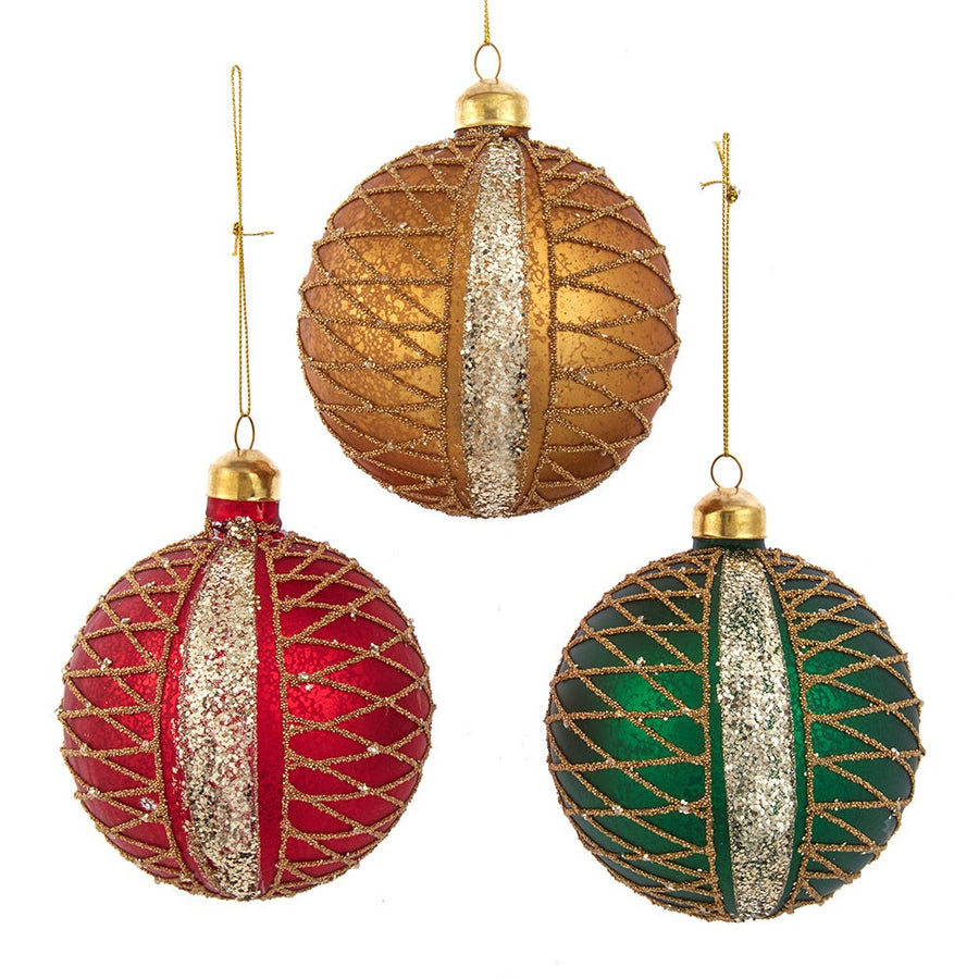 100MM Glass Red, Green and Gold Glittered Ball Ornaments