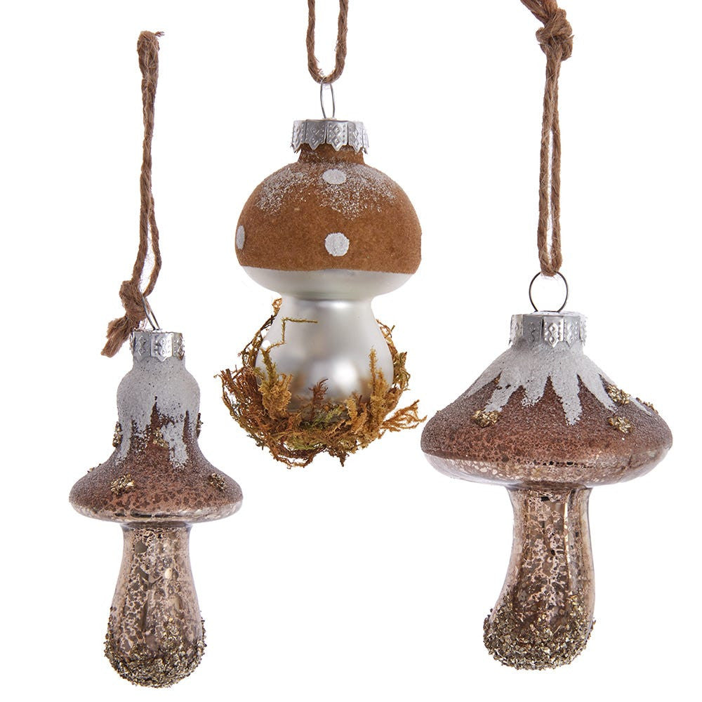 Glass Rustic Mushroom Ornaments