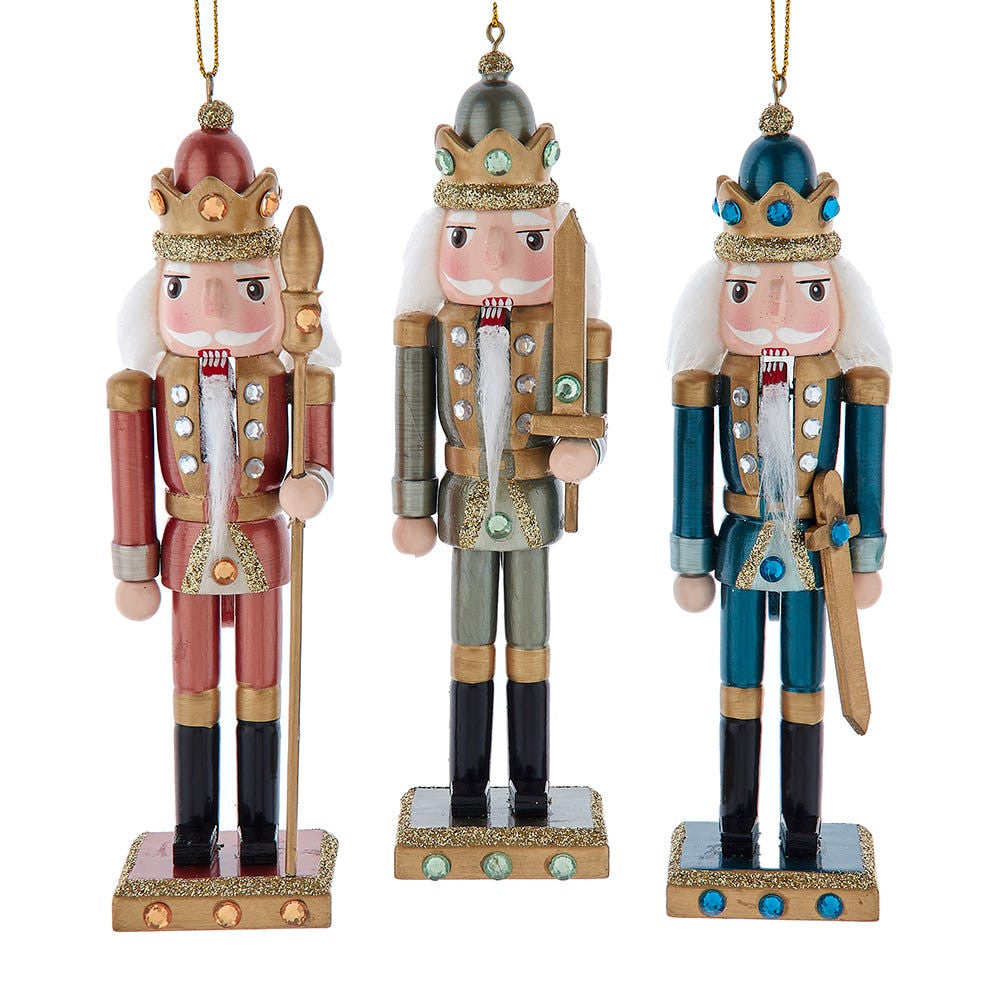 6“ Wooden Teal, Desert Rose & Green Nutcracker Ornaments