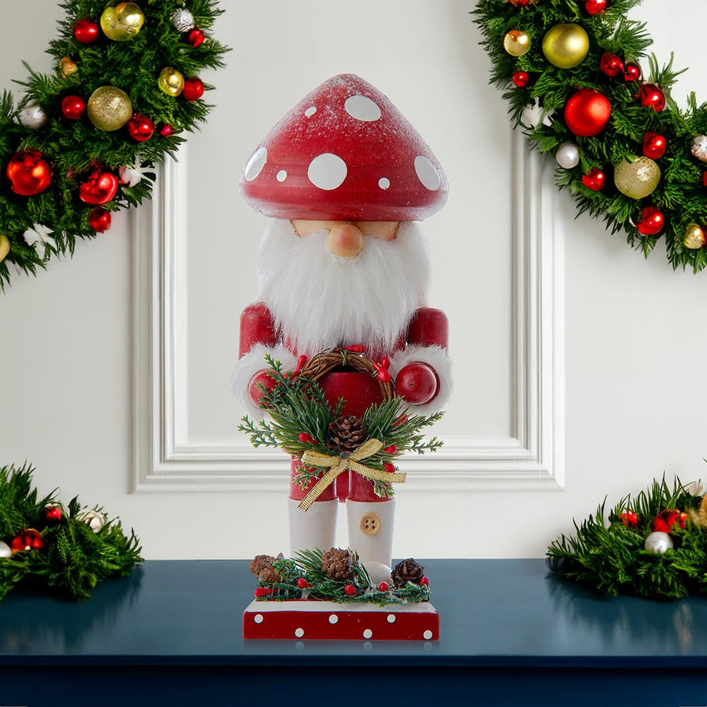 9" Mushroom Santa Nutcracker