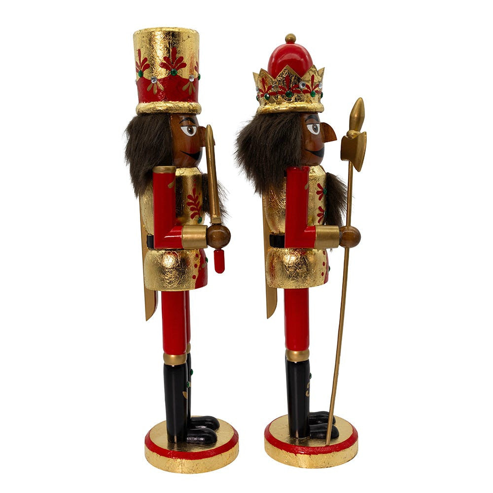 15" Wooden African American Red & Gold Leaf Nutcrackers