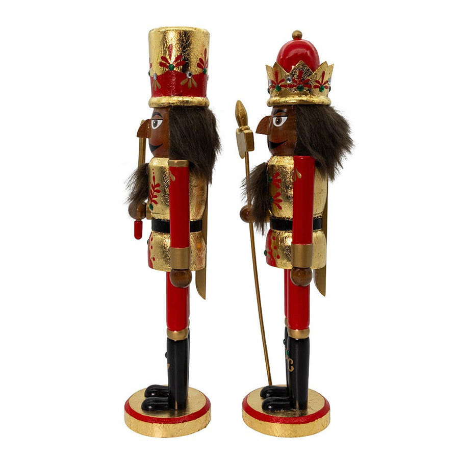 15" Wooden African American Red & Gold Leaf Nutcrackers