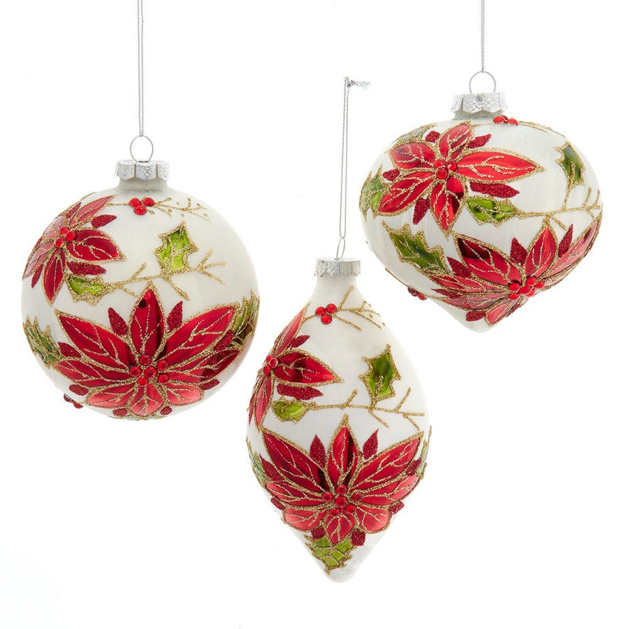 Glass Poinsettia Leaf Ball, Drop & Onion Ornaments