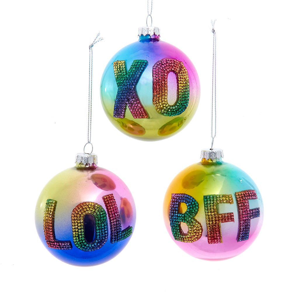 Bedazzled Collection™ Glass Rhinestone Word Ball Ornaments