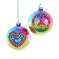 Bedazzled Collection™ Glass Rainbow Ball With Peace Sign & Heart Shape Design Ornaments
