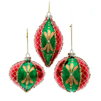 Glass Metallic Gold & Red Checkered Ball, Drop & Onion Ornaments