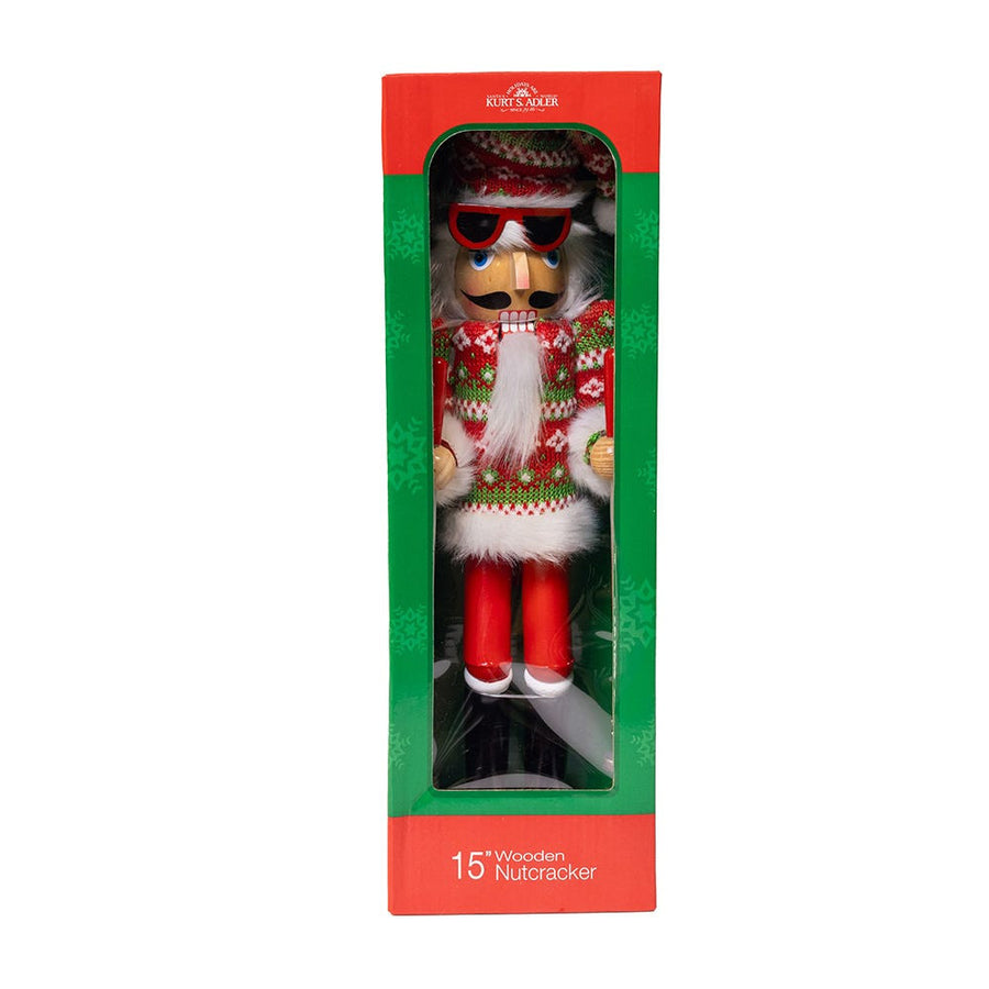 15“ Ski Santa With Christmas Sweater Nutcracker