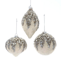 Glass Ivory Beaded Ball, Onion & Drop Ornaments