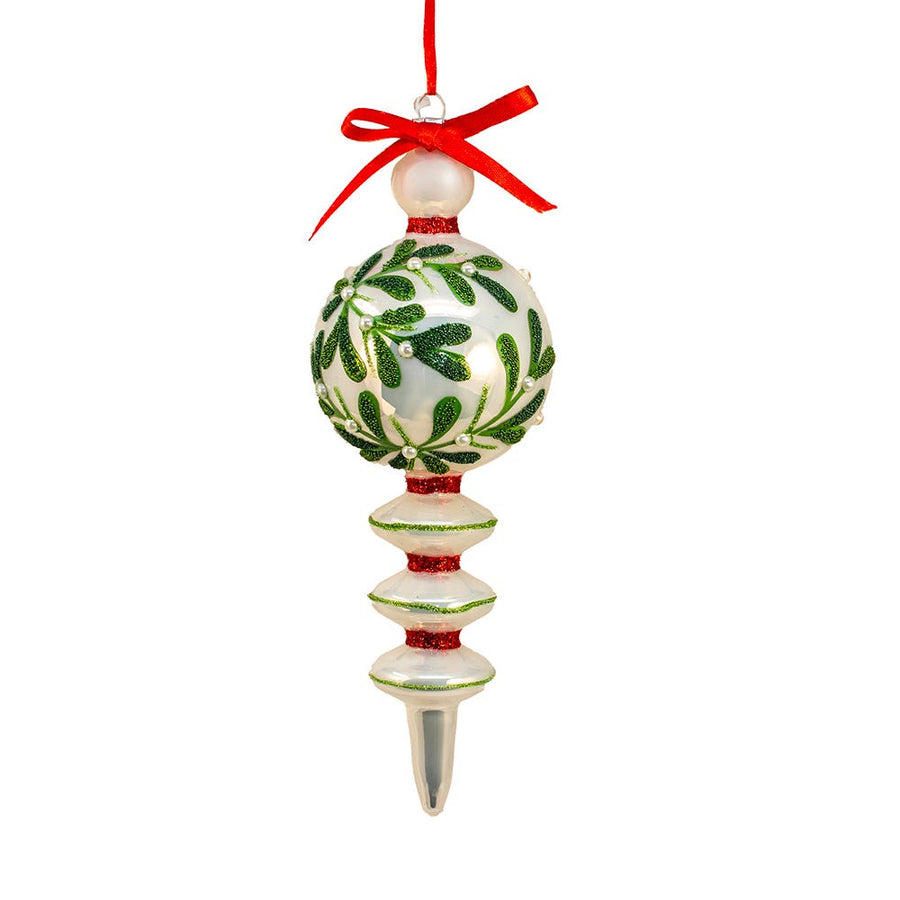 Glass Mistletoe Kisses Finial Ornament