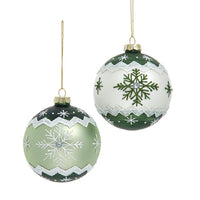 Glass Winter Green Snowflake Design Ball Ornaments