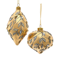 Glass Gold Leaf With Silver Accents Onion & Drop Ornaments