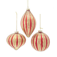 Glass Red & Gold Striped Ball, Drop & Onion Ornaments
