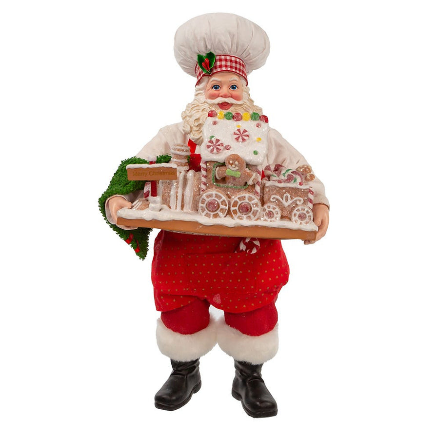 11“ Fabriché™ Chef Santa with Gingerbread Train