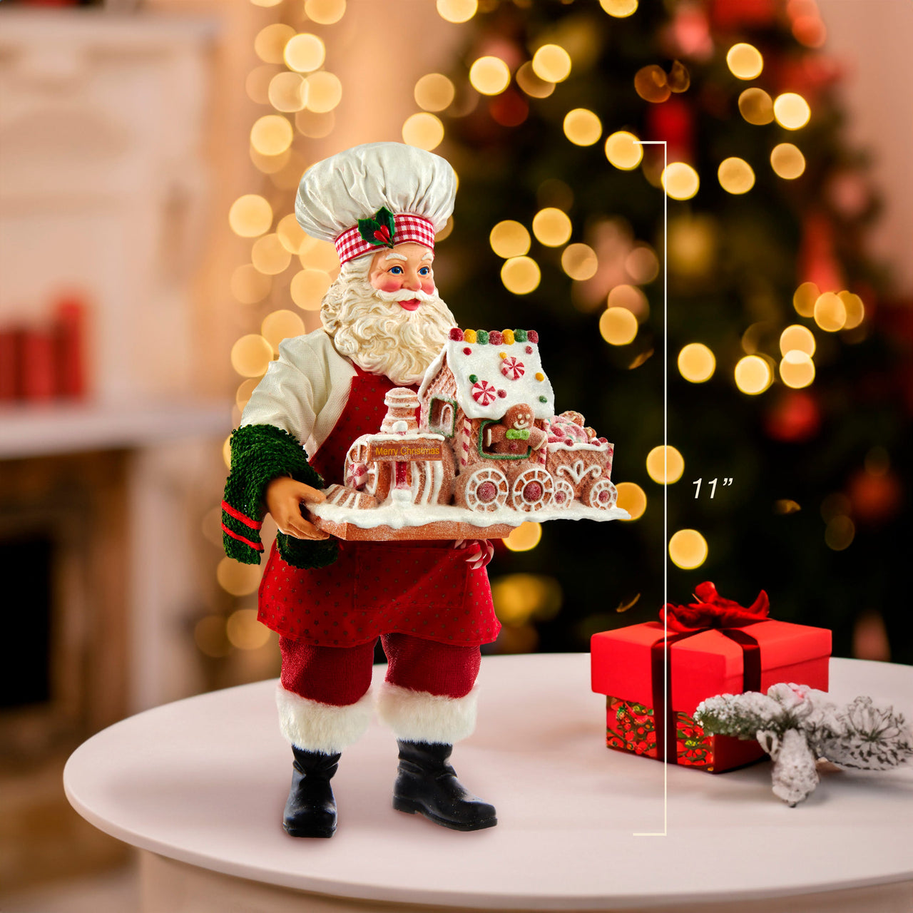 11“ Fabriché™ Chef Santa with Gingerbread Train