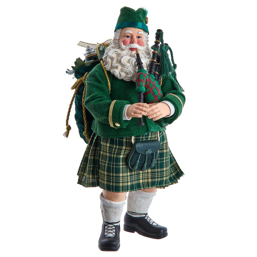 10.5" Fabriché™ Musical Irish Bagpiper Santa