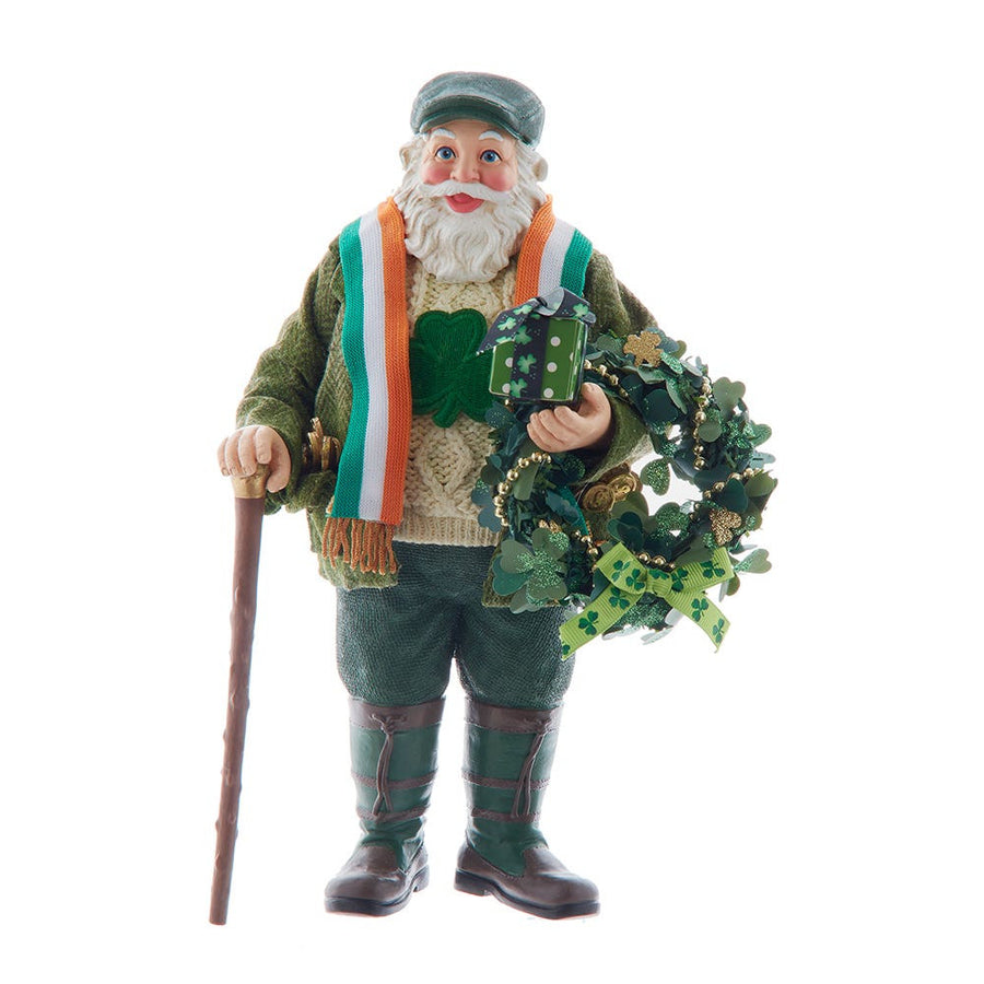 10.5" Fabriché™ Musical Irish Santa With Wreath