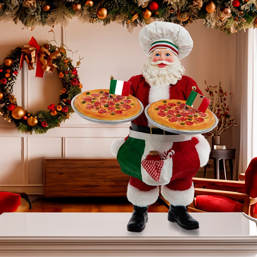 11“ Fabriché™ Chef Santa With Two Pizza's