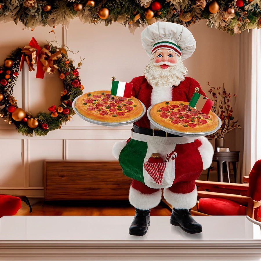 11“ Fabriché™ Chef Santa With Two Pizza's