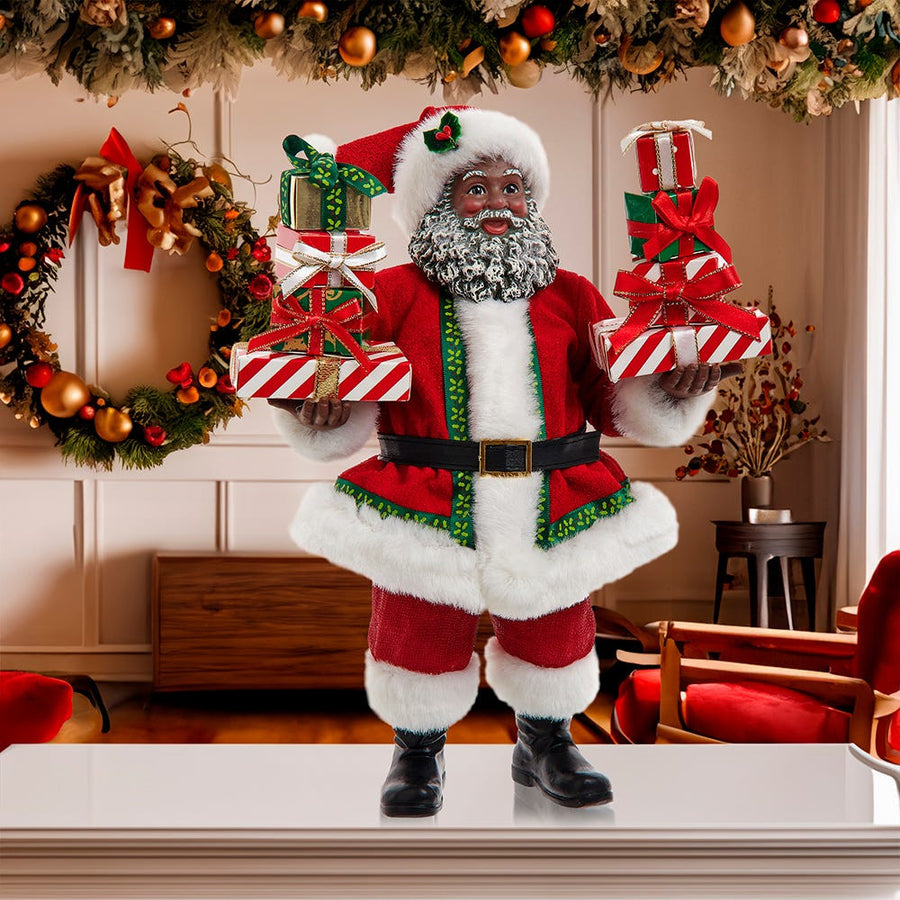 10.5" Fabriché™ African American Santa With Gifts