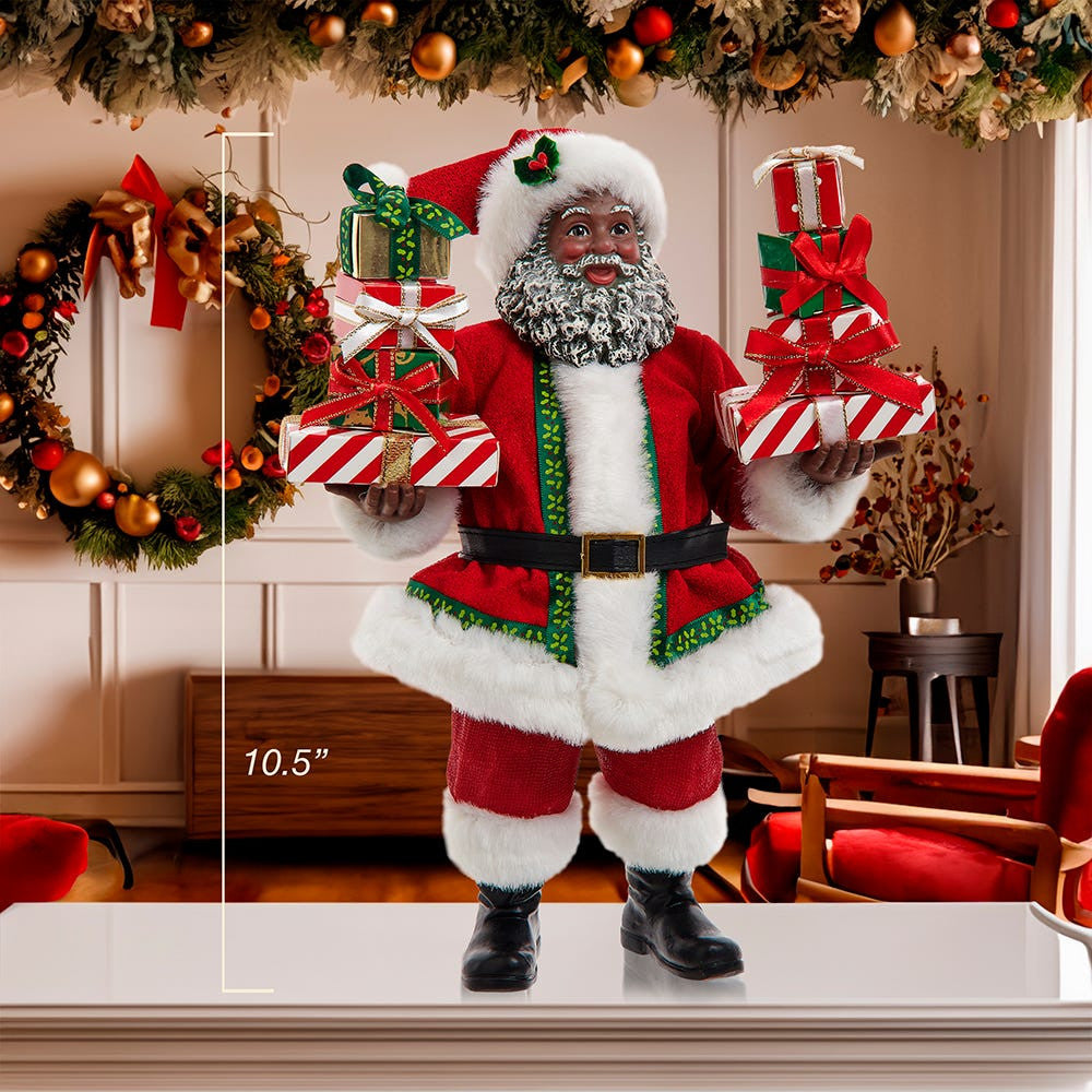 10.5" Fabriché™ African American Santa With Gifts