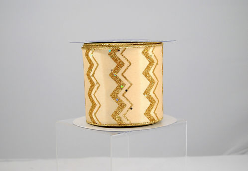 RIBBON 4X10YDS GLITTER CHEVRON GOLD