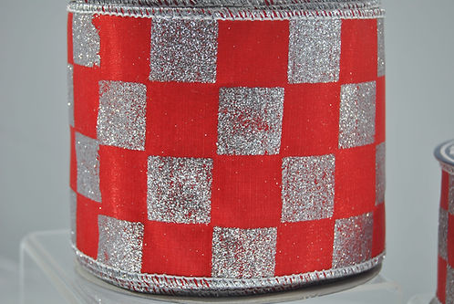 RIBBON LUS GLIT CHECKS 4X10 RD/SI