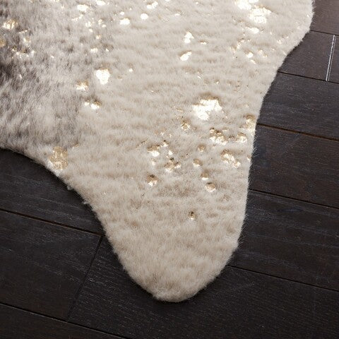 Luxurious Faux Cow Hide Area Rug in Beige and Grey