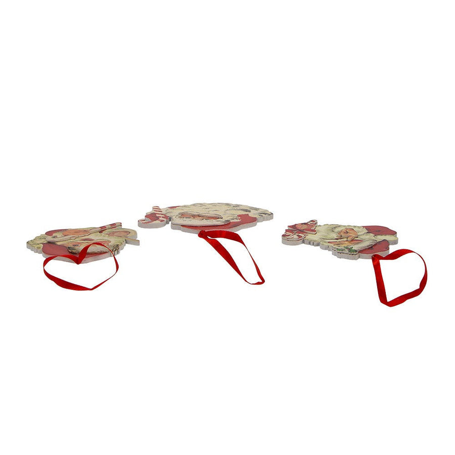 Retro Mint Wooden Santa Head Ornaments