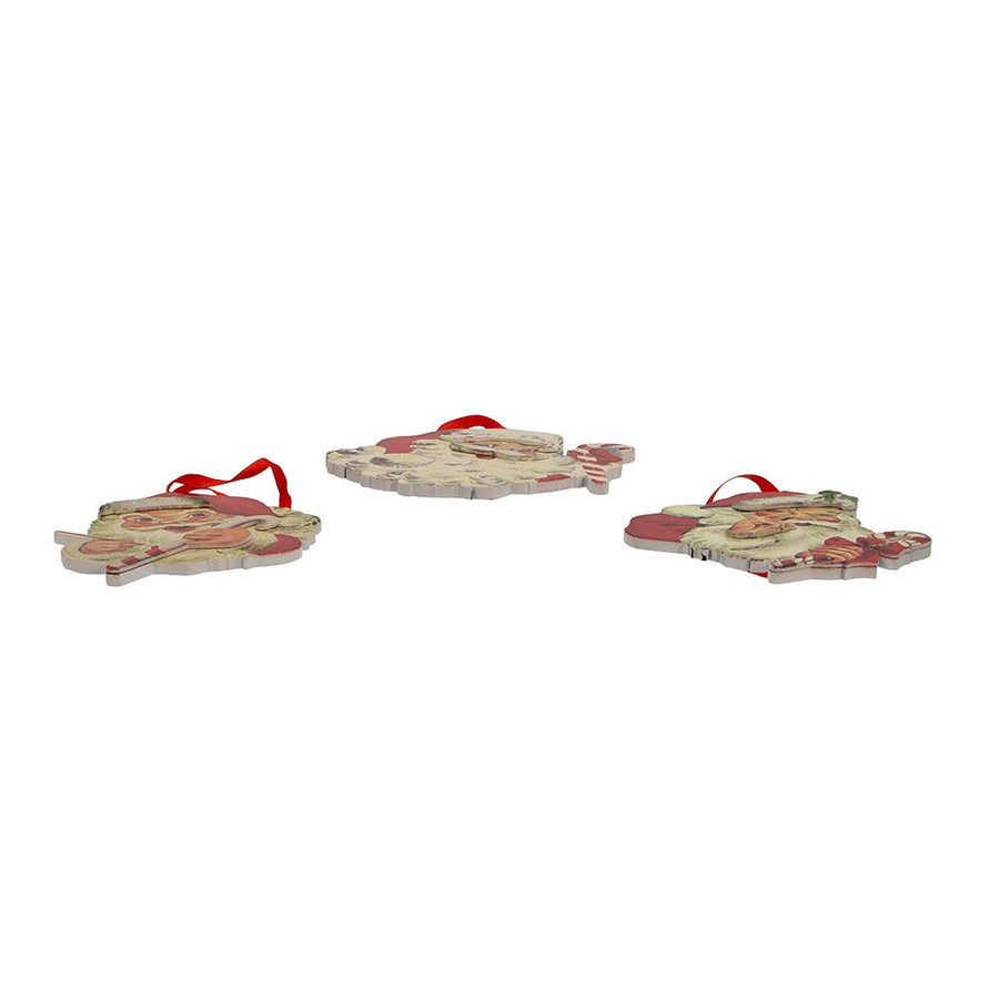 Retro Mint Wooden Santa Head Ornaments