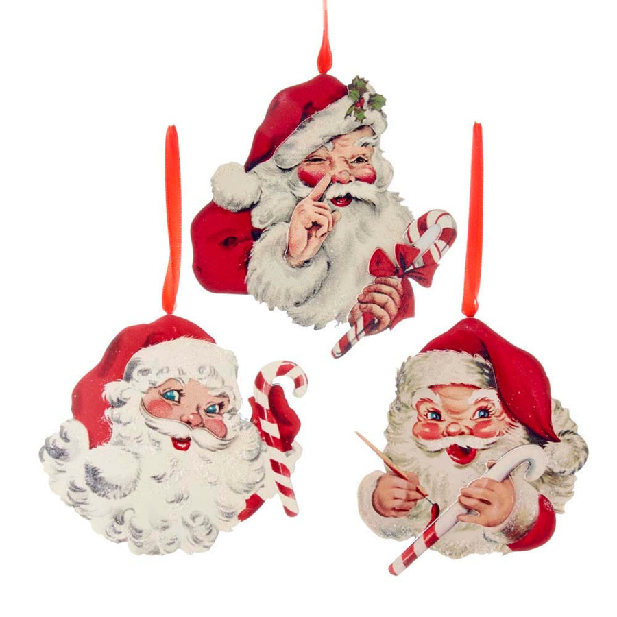 Retro Mint Wooden Santa Head Ornaments