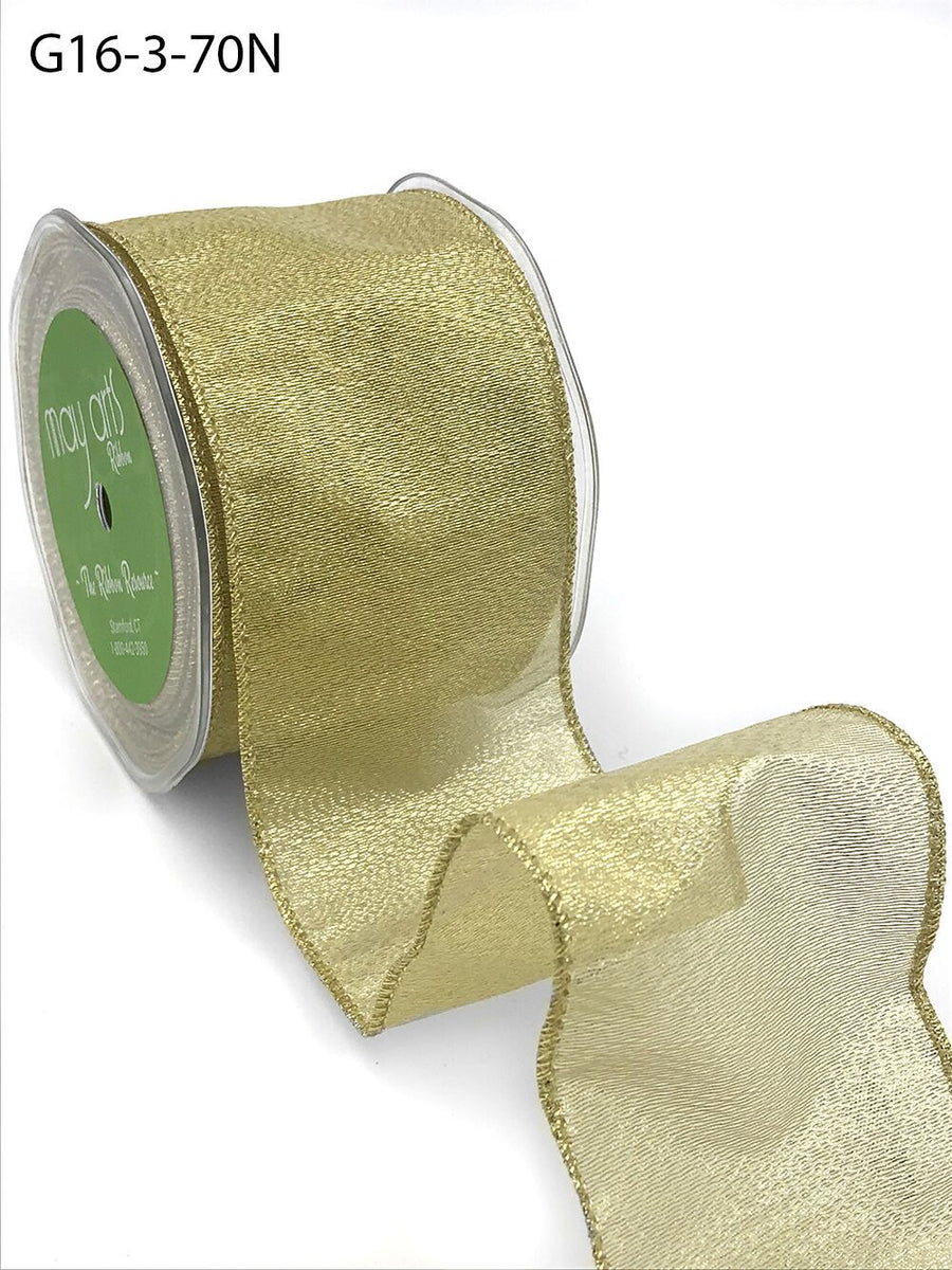 2.5 Inch Semi-Sheer Metallic Gold Ribbon – G16-3-70N GOLD (30 yard)