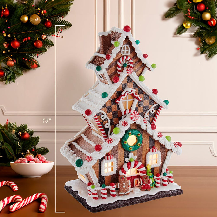 13" Battery Operated LED Gingerbread Cookie 3-Layer House