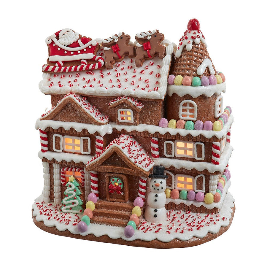 10" Pre-Lit Gingerbread House With Santa