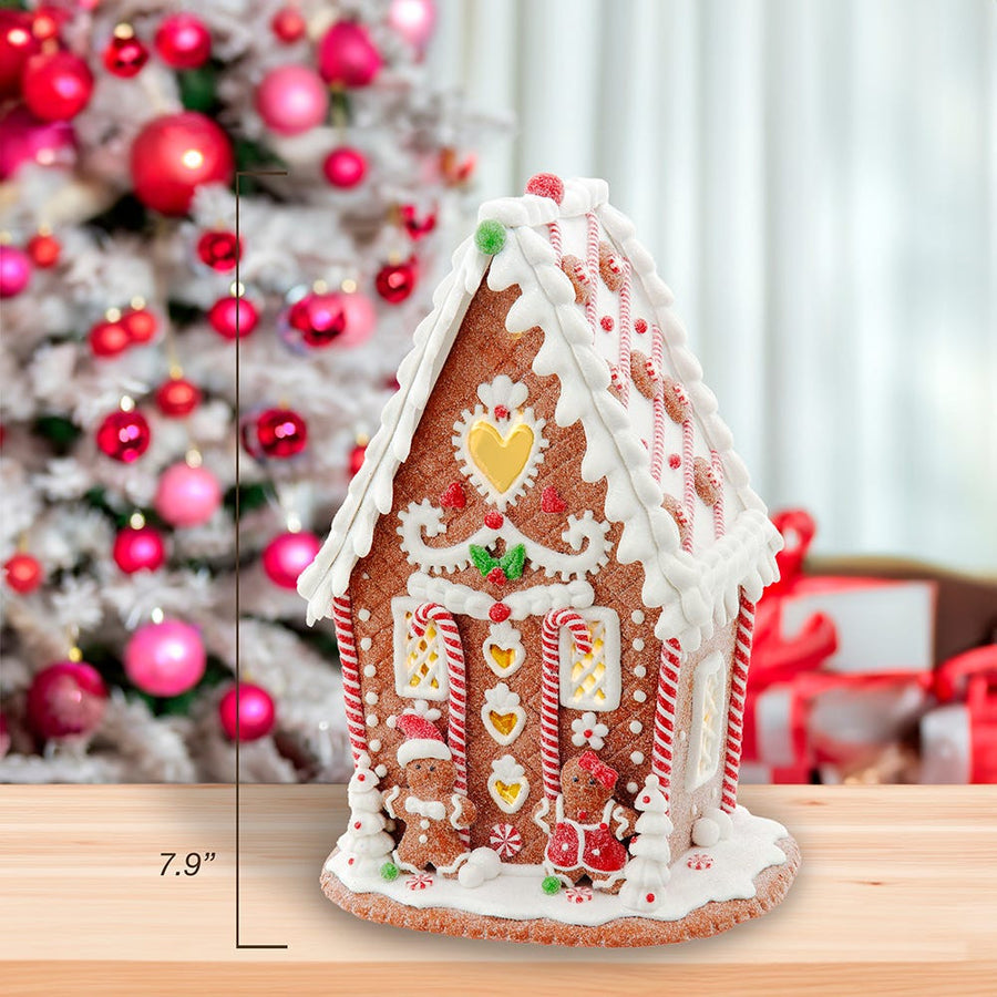 7.87“ Battery Operated LED Gingerbread House With Heart
