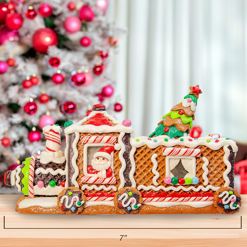 7"Battery Operated LED Gingerbread Train With Tree Table Piece