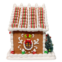 9“ Battery Operated Gingerbread House With Santa & Ribbon Candy Roof