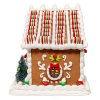 9“ Battery Operated Gingerbread House With Santa & Ribbon Candy Roof