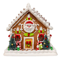 9“ Battery Operated Gingerbread House With Santa & Ribbon Candy Roof