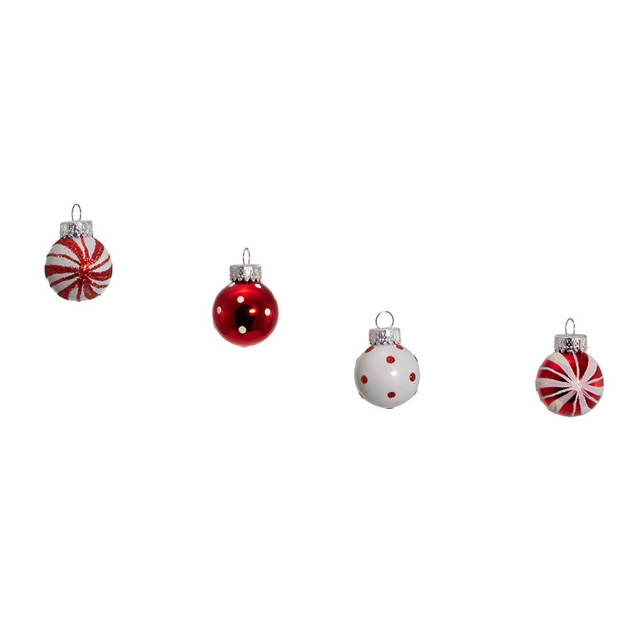 25MM Miniature Red and White Glass Ball Ornaments
