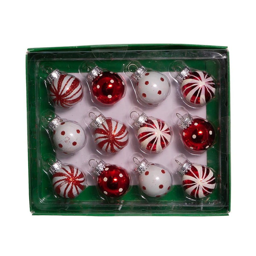 25MM Miniature Red and White Glass Ball Ornaments