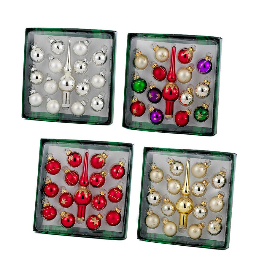 35MM Miniature Glass Ball Ornaments & Treetop