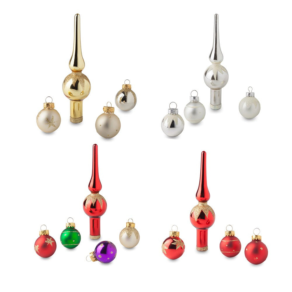 35MM Miniature Glass Ball Ornaments & Treetop