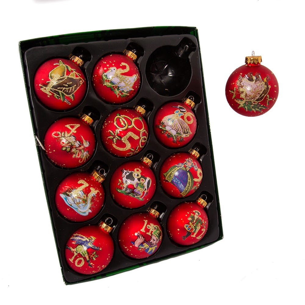 65MM Glass 12 Days Of Christmas Ball Ornaments